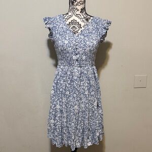 Lucky Brand Blue and White Floral Midi Dress